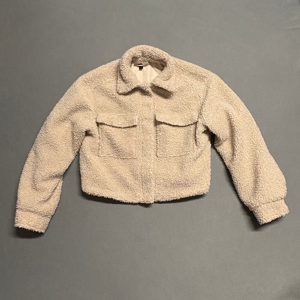 H&M Teddy Jacket Divided Cropped Small Beige Brown Sz S